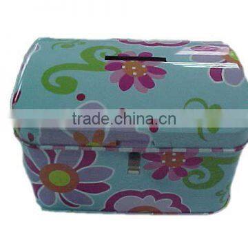 Flower printed metal saving tin box,coin bank