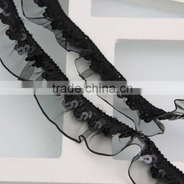 Hot Sale Cheap Decorative Black Elastic Sequins Lace Trimming S10726