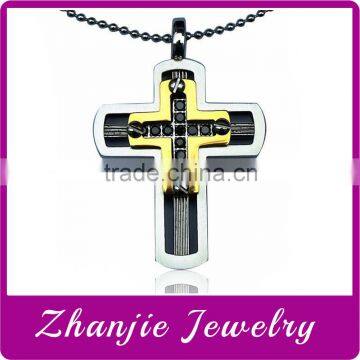 Fashion Catholic Jewelry 316L Stainless Steel Religious Christianity Two Layers Pendants Father Jesus Cross Pendant With CZ