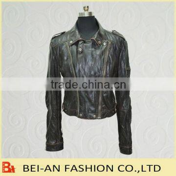 womens pu jacket with garment washed