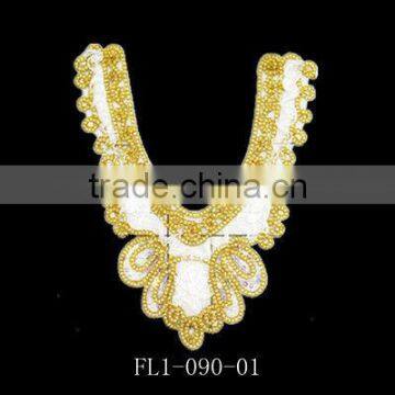 Gold Beaded and sequin applique U-shaped butterfly collar for wedding dress