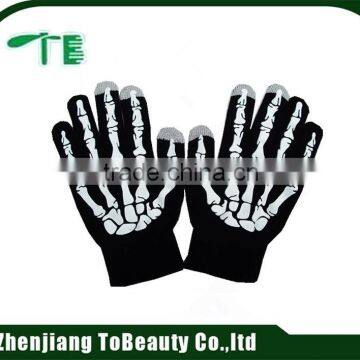 black touch screen gloves with print