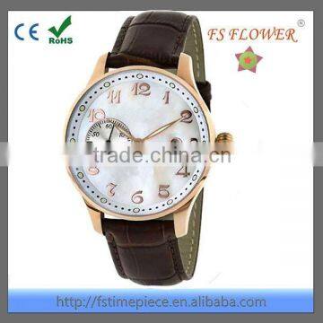 FS FLOWER - Fashion Men Leather Band Uhren Shell Dial Quartz Movement Stainless Steel Case Back 5 Bar Watch Resist