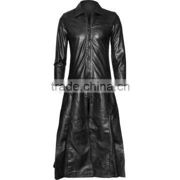 New Laced design Men Red Black Faux Leather Goth Steampunk Long Coat