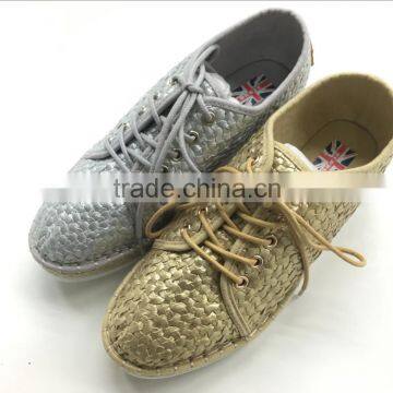 ladies pu woven design casual shoes, pu golden casual shoes, latest casual shoes