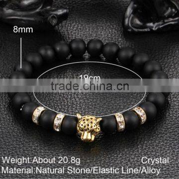 Hot Antique Crystal Rhinestone Leopard Head Lava Stone Buddha Bracelet photo-2