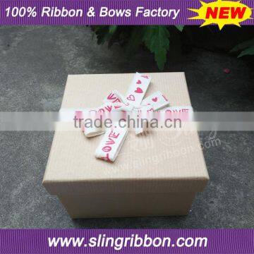 2016 New Design Custom Love Pattern Cotton Ribbon Bow For Wrapping Gift Box