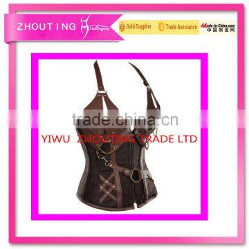 Big yards tight belly in bra leather zipper corsets