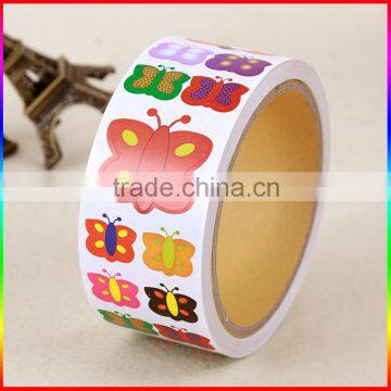 customed butterfly design paper cartoon stickers in roll for children