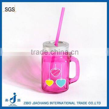 16oz colored drinking glass mug with straw