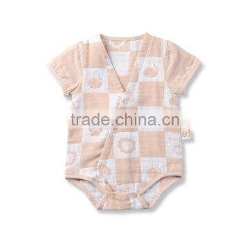 GOTS Organic Cotton Baby Clothes Short Sleeve Gauze Knitted Newborn Baby Jumpsuit for Summer