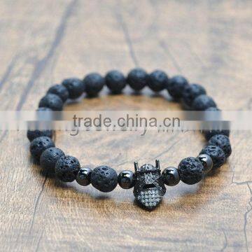 Warrior Gladiator Helmet Lava Stone Buddha Beads Bracelet Elastic Rope Chain Men Women Bracelets Pulseras