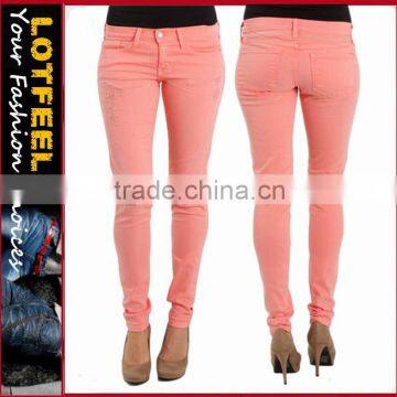 High quality Destructed Coral women Skinny jeans (LOTX318)