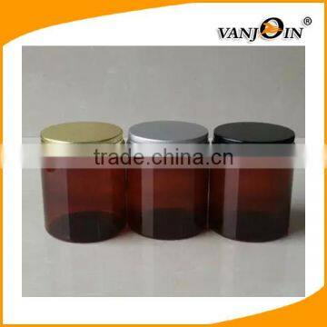 PET Jar 50g 100g 150g 250g Amber Plastic Jar With Metal Lid for Sale