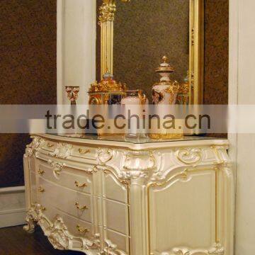 High Quality French Style Wood Carving Buffet Cabinet / Royal Palace Glossy Home Decorated Cupboard Sideboard Cabinet & Mirror