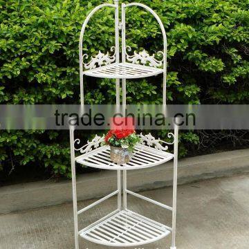 New Folding 3-tier Antirust Flower Wrought Iron Corner Shelf photo-2