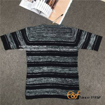 Short Sleeves Crew Collar Stripe Slit Sweater for Men photo-2