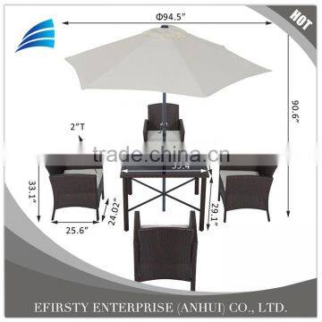 6-Piece Outdoor Patio Rattan Wicker Table Chair and Umbrella Set photo-3