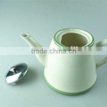 Cream Ceramic Teapot With Iron Cover With Cheap Price in Stock photo-2