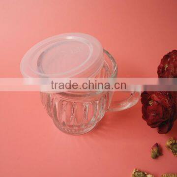 China Supplier Vertical Stripe Glass Yogurt Bottle With Handle photo-3