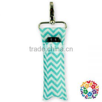 Handmade Aqua Chevron Lipstick Holder Custom Cotton Fabric Keychain