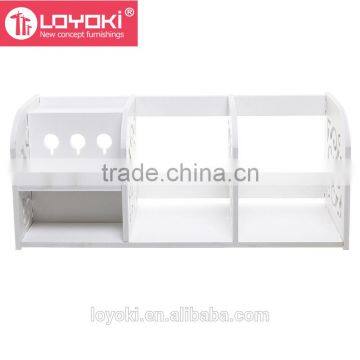 Decorative Openwork Scrollwork Design White Office Desktop Organizer With Charge Holder Storage Display Shelf photo-3