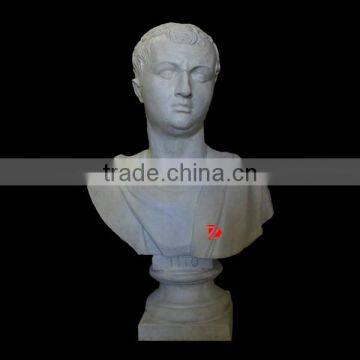 white stone carved man bust statue