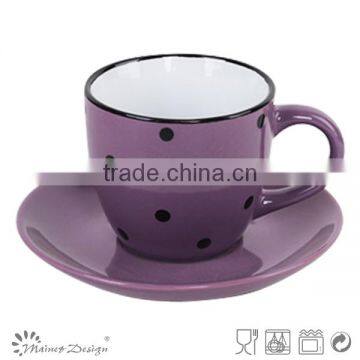 Solid Color With Engraved Doted Cup and Saucer Ceramic photo-3