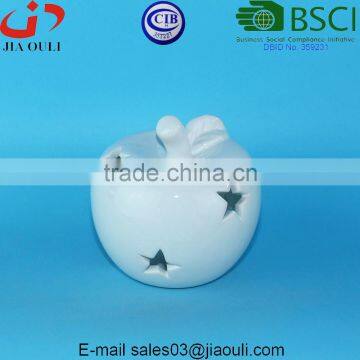 BSCI Audit Factory White Ceramic Apple Shape Candle Lantern, Small Candle Warmer Lamp photo-2