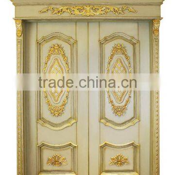 Classic Elegant French Rococo Style Golden and White Floral Carving Solid Wood Internal Door BF12-05234b photo-5