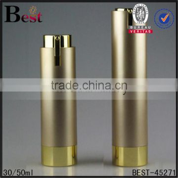 30ml 50ml alibaba china high quality fancy gold UV plastic cosmetic airless bottle rotary pump for personal care lotion serum