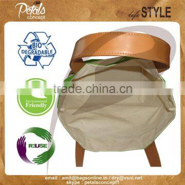 Stripe Print PU Handle Cotton Canvas Beach Bag photo-2