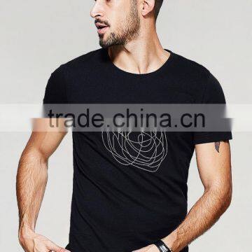 Cotton/spandex Man Black T-shirt Fit Mens Printing T-shirt photo-3