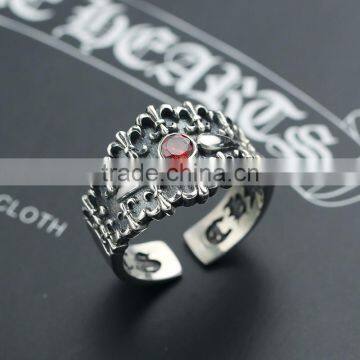 Adjustable Personalized Cool Punk Jewelry Pokerface Silver Red Diamond Fashion Men's Ring photo-3