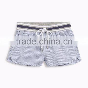 MGOO Hot Sale Women Summer Blue Striped Shorts Sports Running Cotton Drawstring Short Pants photo-3