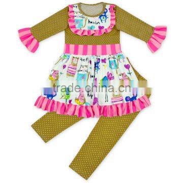 Floral & Dots Print Kids Baby Girl Clothes Set Spring Long Sleeve Outfit 0-6 Years Old Girls Boutique Ruffle Outfits photo-5