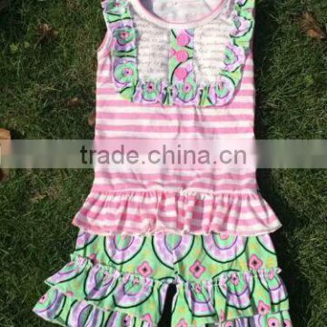 Summer Girls Sets New Arrivals 2016 Little Girls Boutique Remake Clothing Set Girls Cute Stripes and Greenshorts Ruffle Sets photo-6
