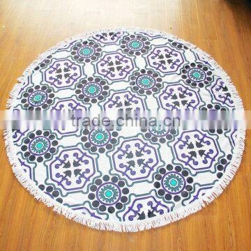Round Custom Printing Beach Towel With Tassel White & Black Cotton Circle Beach Towels photo-3
