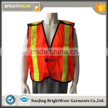 Hi vis orange mesh safety vest, vest with reflective tape for men