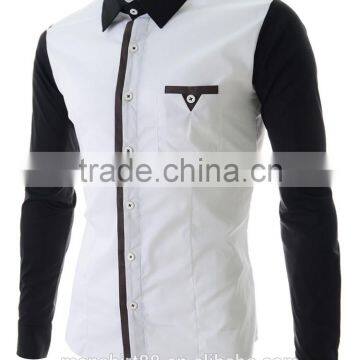 2017 latest designer contrast collar and sleeve slim fit dress men shirt