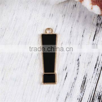 Zinc Based Alloy Charms Gold Plated Black Exclamation Mark Enamel