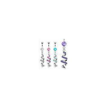 New Surgical Steel Navel Piercing Jewellery Belly Rings / Belly Button Ring With Multi Gemmed Swirl