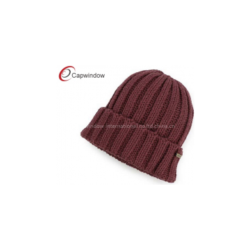 Multi Color 100% Acrylic Beanie Winter Hats With Metal Logo On Front