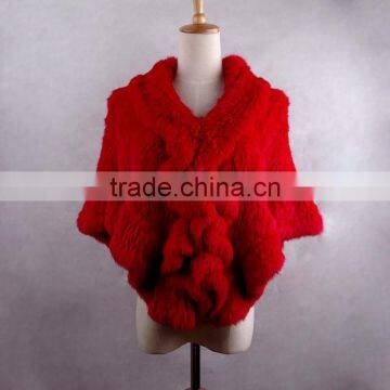 YR433 Women Stretch Real Rabbit Fur Cape Thick Knit Top Quality Fur Shawl photo-5