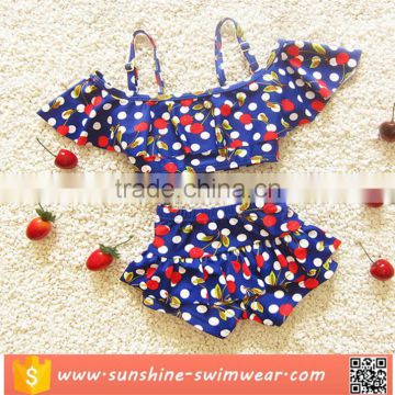 2017 Cute Cherry-print Two Pieces Tankini Girls Swimming Costume