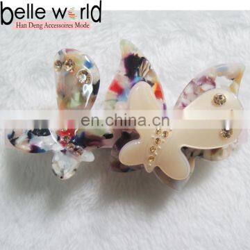 Cellulose acetate butterfly twist hair ornaments with rhinestone