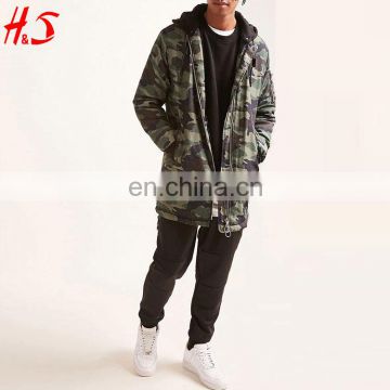 Dongguan Wholesale Custom Mens Camo Longline Hooded Bomber Jacket