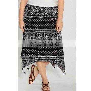 Asymmetric hem women long skirt with printed