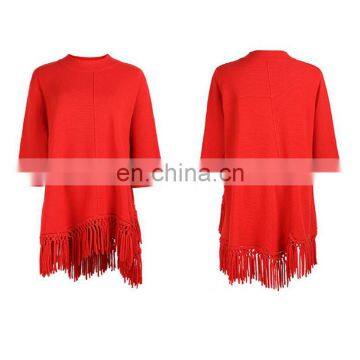 Pullover style Women fashion Bright red tassels sweaters