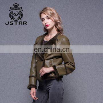 2017 Best New Design Lady Overcoat Women Lamb Leather Jacket photo-5